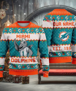 NFL Miami Dolphins Cute Mascot Custom Ugly Christmas Sweater