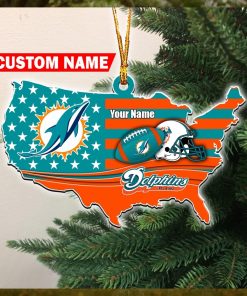 NFL Miami Dolphins Flag Map US Personalized Christmas Ornaments