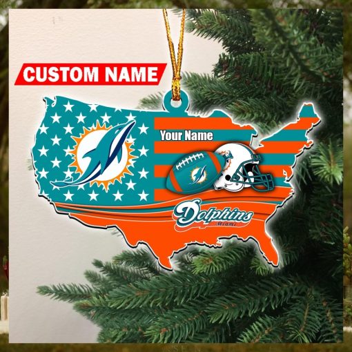 NFL Miami Dolphins Flag Map US Personalized Christmas Ornaments