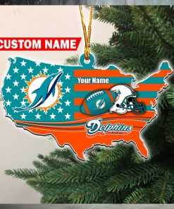 NFL Miami Dolphins Flag Map US Personalized Christmas Ornaments