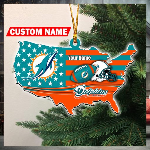 NFL Miami Dolphins Flag Map US Personalized Christmas Ornaments