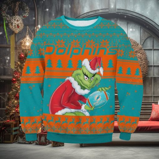 NFL Miami Dolphins Grinch AOP Ugly Christmas Sweater Christmas Gift For Men And Women