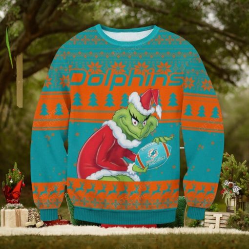 NFL Miami Dolphins Grinch AOP Ugly Christmas Sweater Christmas Gift For Men And Women