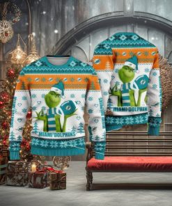 NFL Miami Dolphins Grinch Cool Ugly Christmas Sweater Snowstorm