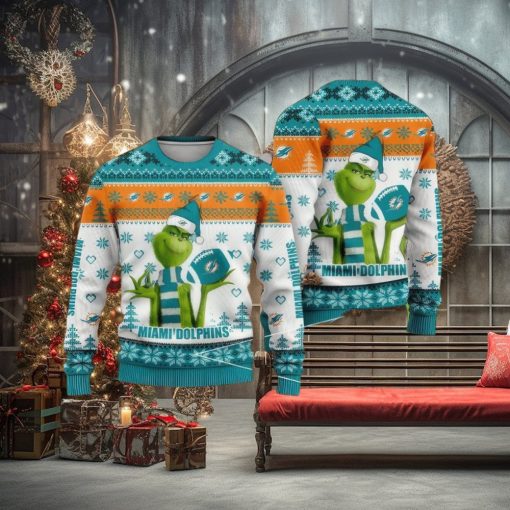NFL Miami Dolphins Grinch Cool Ugly Christmas Sweater Snowstorm