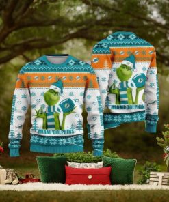NFL Miami Dolphins Grinch Cool Ugly Christmas Sweater Snowstorm