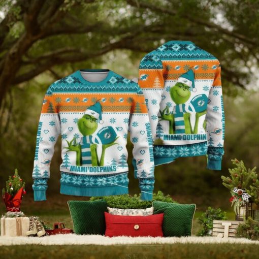 NFL Miami Dolphins Grinch Cool Ugly Christmas Sweater Snowstorm
