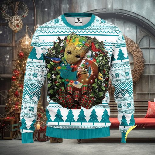 NFL Miami Dolphins Groot Hug Christmas Ugly Sweater