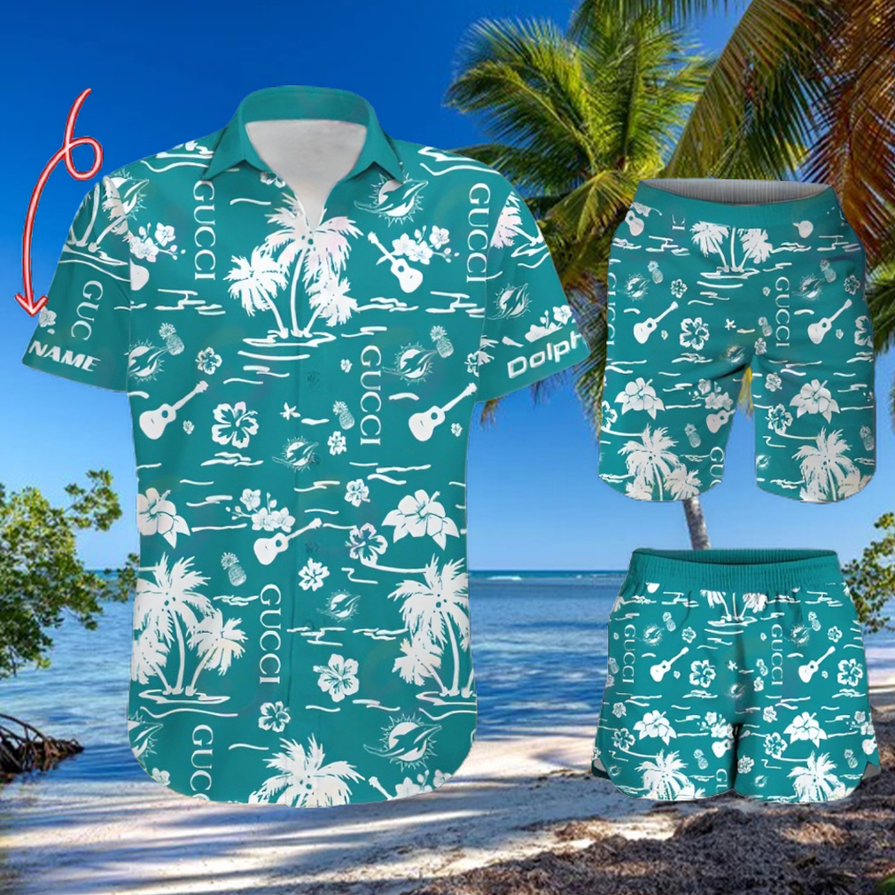 NFL Miami Dolphins Gucci Logo Pattern Hawaiian Shirt & Shorts