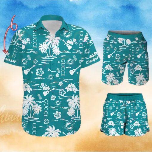NFL Miami Dolphins Gucci Logo Pattern Hawaiian Shirt & Shorts