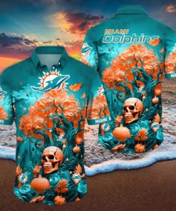 NFL Miami Dolphins Halloween Skull Pumpkin Hawaiian Shirt