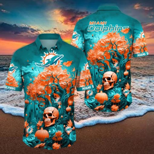 NFL Miami Dolphins Halloween Skull Pumpkin Hawaiian Shirt