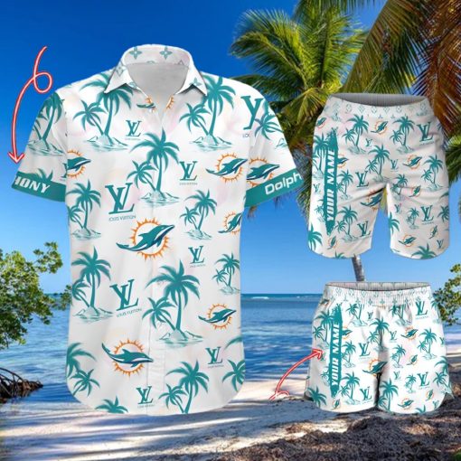 NFL Miami Dolphins Louis Vuitton Logo Pattern Hawaiian Shirt & Shorts