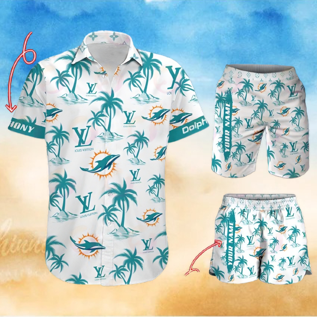 NFL Miami Dolphins Louis Vuitton Logo Pattern Hawaiian Shirt & Shorts -  Teeclover
