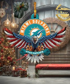 NFL Miami Dolphins Xmas American US Eagle Custom Name Ornament