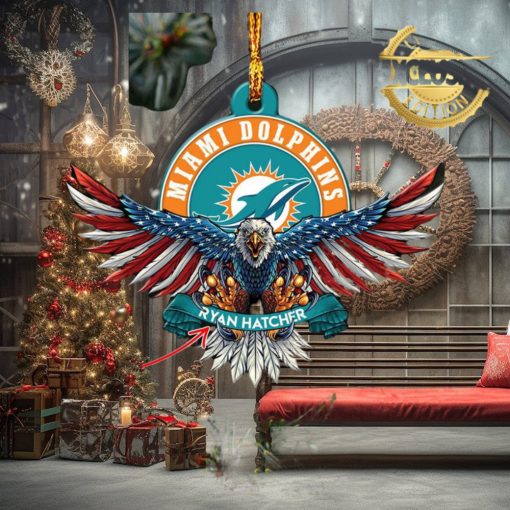 NFL Miami Dolphins Xmas American US Eagle Custom Name Ornament