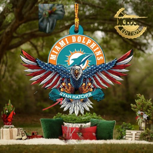 NFL Miami Dolphins Xmas American US Eagle Custom Name Ornament