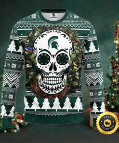 NFL Michigan State Spartans Skull Flower Ugly Christmas Ugly Sweater