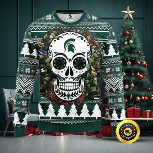 NFL Michigan State Spartans Skull Flower Ugly Christmas Ugly Sweater