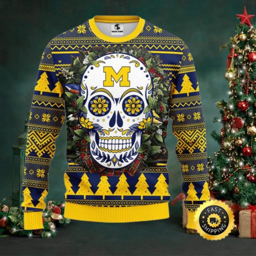 NFL Michigan Wolverines Skull Flower Ugly Christmas Ugly Sweater