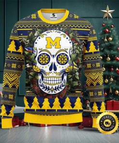 NFL Michigan Wolverines Skull Flower Ugly Christmas Ugly Sweater