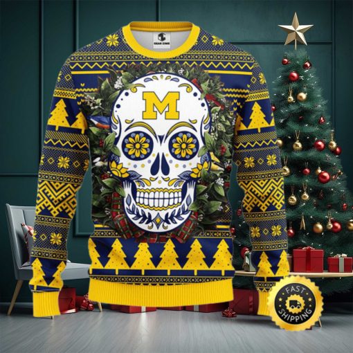 NFL Michigan Wolverines Skull Flower Ugly Christmas Ugly Sweater