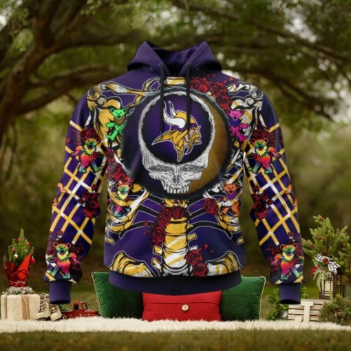 NFL Minnesota Vikings Mix Grateful Dead, Personalized Name & Number Specialized Concepts Kits 3D Hoodie