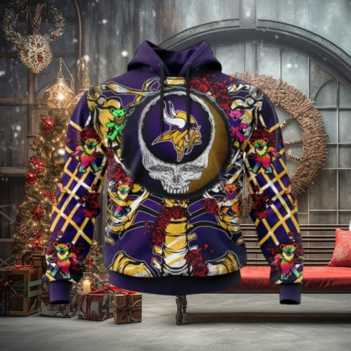 NFL Minnesota Vikings Mix Grateful Dead, Personalized Name & Number Specialized Concepts Kits 3D Hoodie
