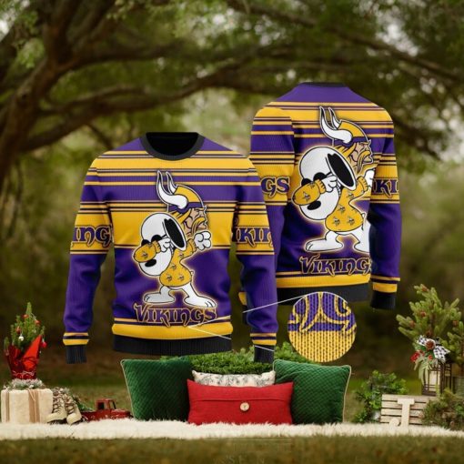 NFL Minnesota Vikings Snoopy Celebrates His Victory 3D Printed Ugly Christmas Sweater