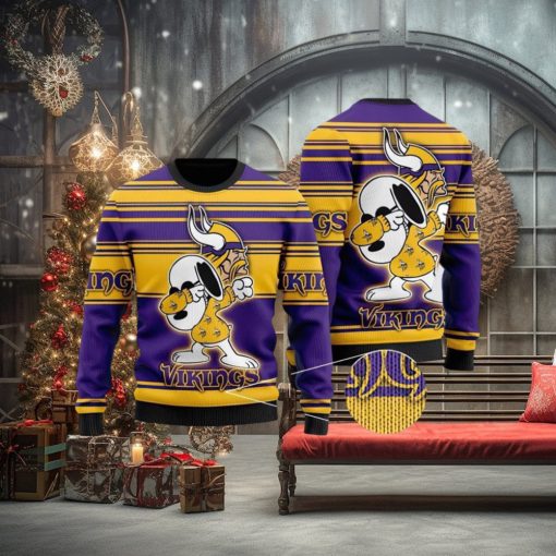 NFL Minnesota Vikings Snoopy Celebrates His Victory 3D Printed Ugly Christmas Sweater