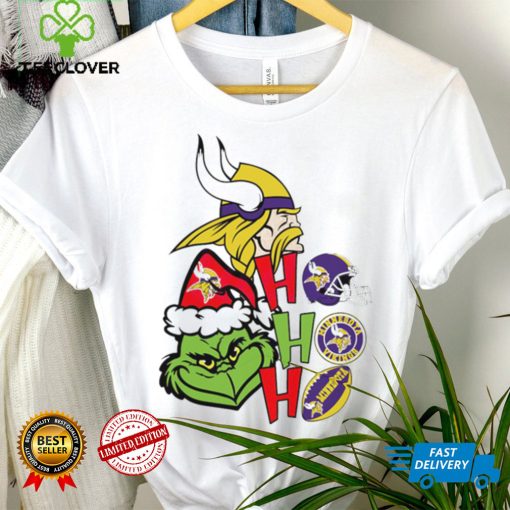 NFL Minnesota Vikings football Grinch ho ho ho helmet logo hoodie, sweater, longsleeve, shirt v-neck, t-shirt