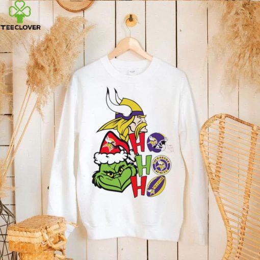 NFL Minnesota Vikings football Grinch ho ho ho helmet logo hoodie, sweater, longsleeve, shirt v-neck, t-shirt