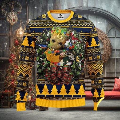 NFL Nashville Predators Groot Hug Christmas Ugly Sweater