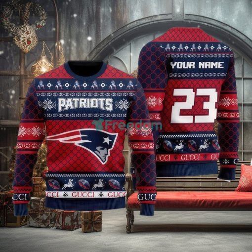 NFL New England Patriots Custom Name And Number Ugly Christmas Sweater Christmas Gift For Sport Team