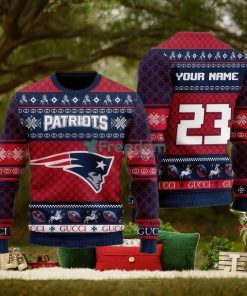 NFL New England Patriots Custom Name And Number Ugly Christmas Sweater Christmas Gift For Sport Team