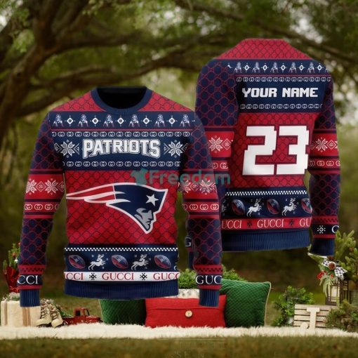 NFL New England Patriots Custom Name And Number Ugly Christmas Sweater Christmas Gift For Sport Team