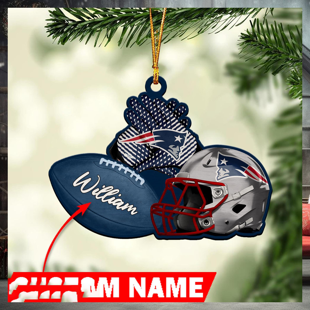 NFL New England Patriots Custom Name Rugby Ball Helmet Custom Shaped Ornament NFL New England Patriots Custom Name Rugby Ball Helmet Custom Shaped Ornament