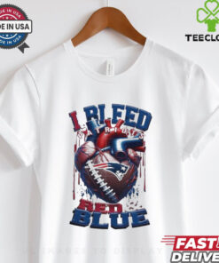 NFL New England Patriots I Bleed Red Blue Football Sporty T Shirt