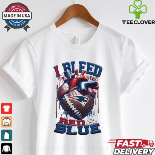NFL New England Patriots I Bleed Red Blue Football Sporty T Shirt