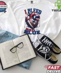 NFL New England Patriots I Bleed Red Blue Football Sporty T Shirt