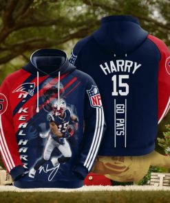 NFL New England Patriots N’Keal Harry Blue Red Stripes Pullover Hoodie