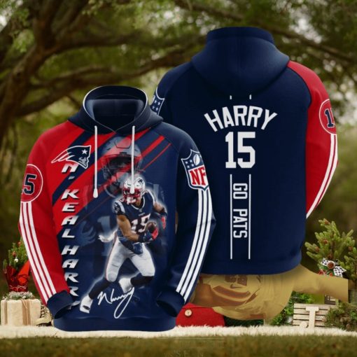 NFL New England Patriots N’Keal Harry Blue Red Stripes Pullover Hoodie