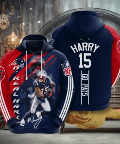 NFL New England Patriots N’Keal Harry Blue Red Stripes Pullover Hoodie