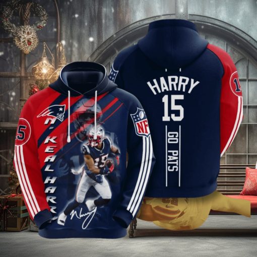 NFL New England Patriots N’Keal Harry Blue Red Stripes Pullover Hoodie