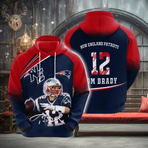 NFL New England Patriots Tom Brady Blue Red Pullover Hoodie Ver 1