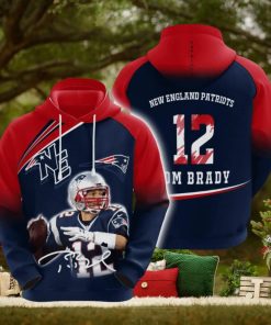 NFL New England Patriots Tom Brady Blue Red Pullover Hoodie Ver 1
