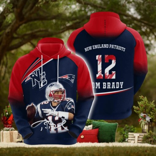 NFL New England Patriots Tom Brady Blue Red Pullover Hoodie Ver 1