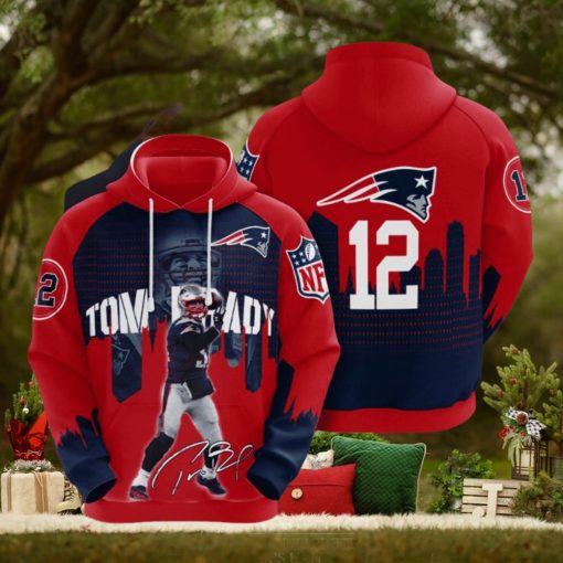 NFL New England Patriots Tom Brady Blue Red Pullover Hoodie Ver 2