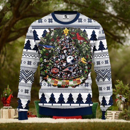 NFL New England Patriots Ugly Christmas Sweater Ball Pine Tree Christmas Unisex Sweater