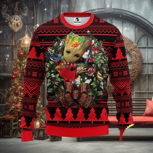 NFL New Jersey Devils Groot Hug Christmas Ugly Sweater